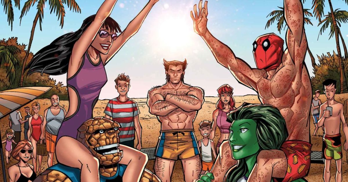 Комикс на пляже. Комиксы на пляже Марвел. Супергерои на пляже комикс. Marvel Summer. День на пляже комикс.