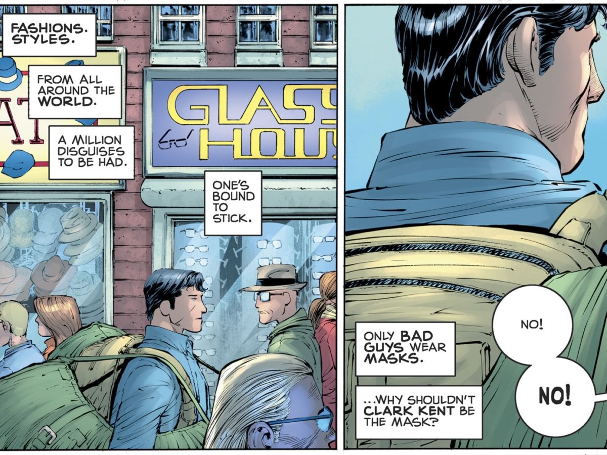 Superman disguises as Clark Kent in attempts to 'blend in' and as such  effectively tries to be what he believes is more human. Since Clark Kent is  clumsy and not very intelligent