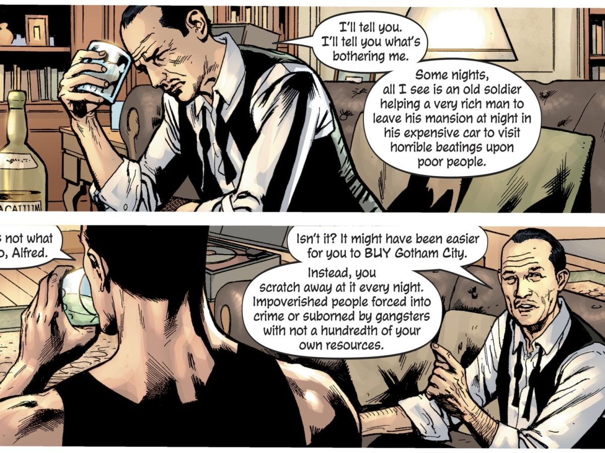 Alfred Pennyworth Critiques Batman As A Rich Man Just Beating Up Poor People