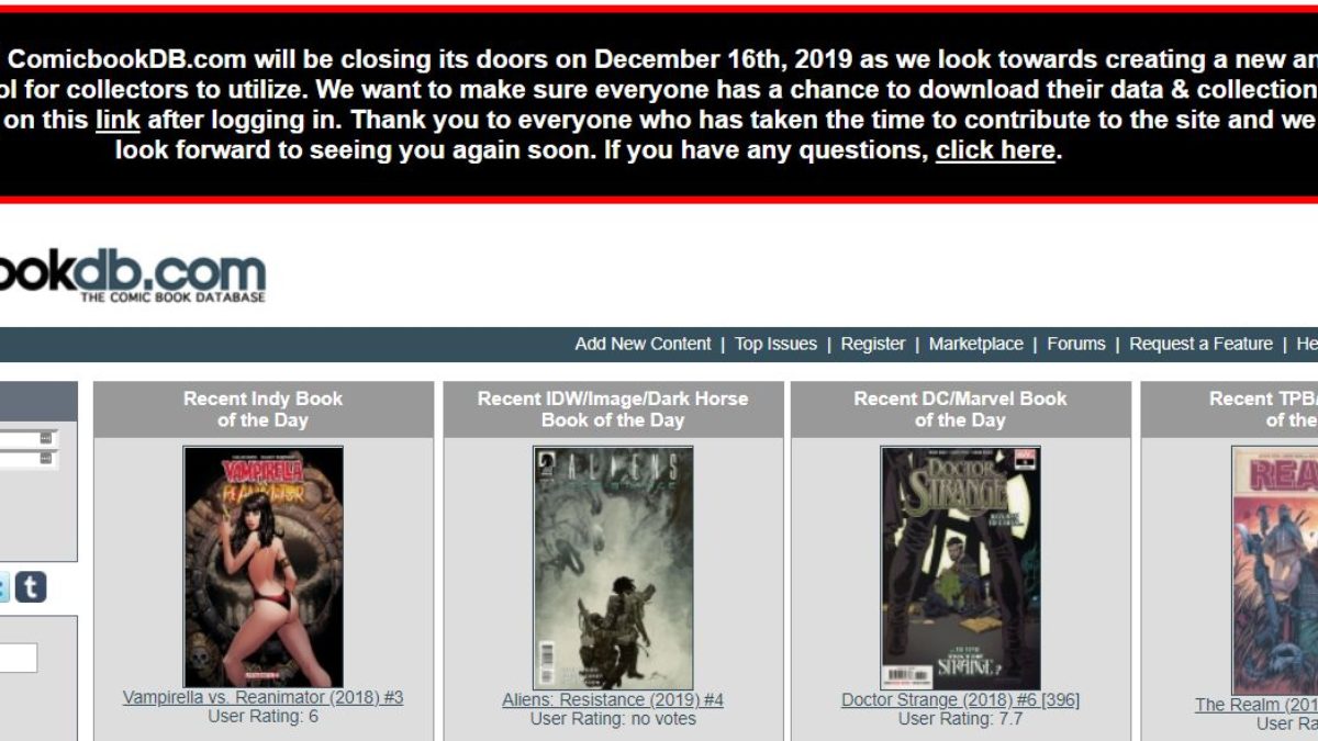 ComicbookDB.com Closing December - But Will Return, New and Improved