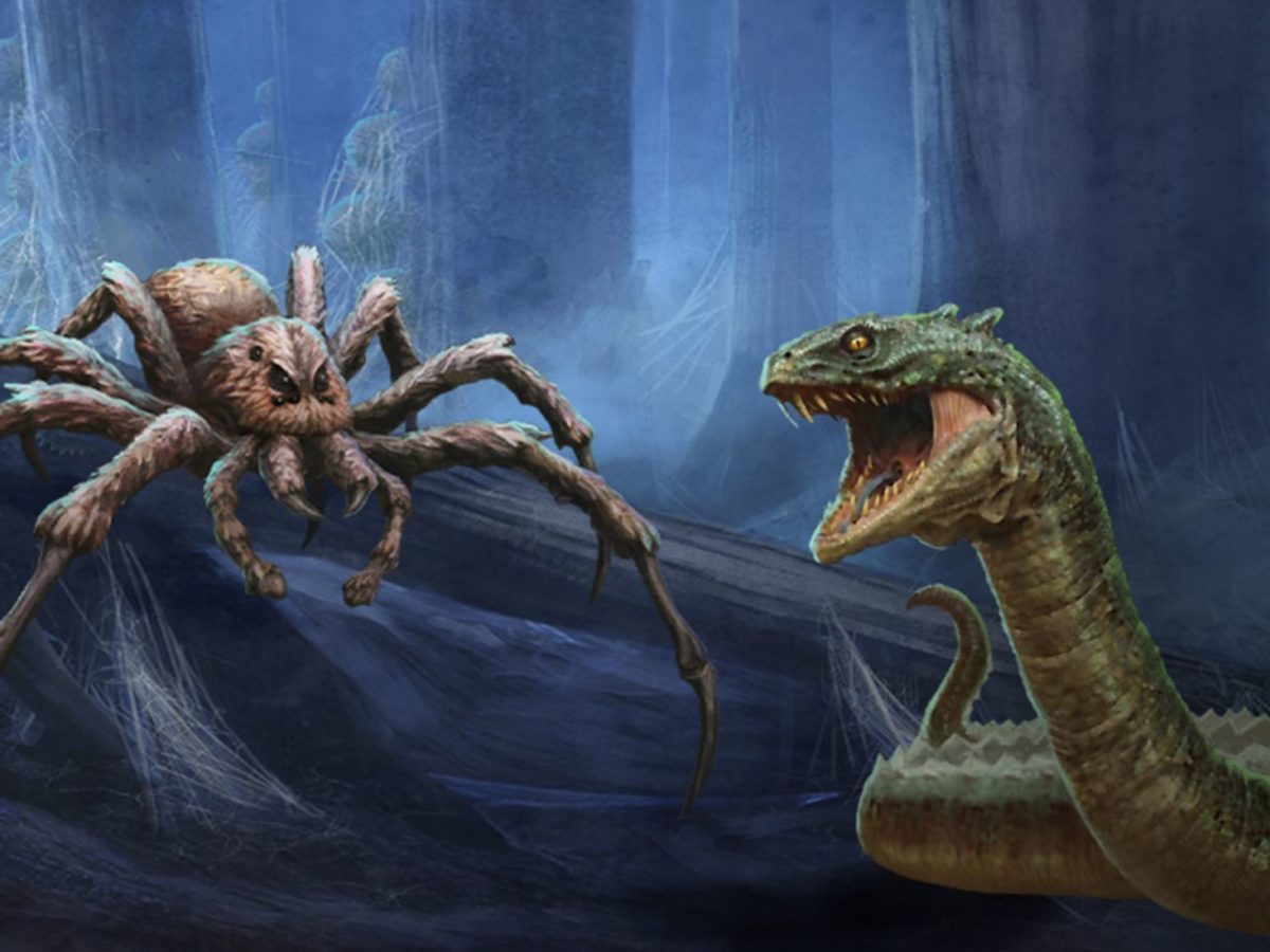 Harry Potter battles the Basilisk in the Chamber of Secrets