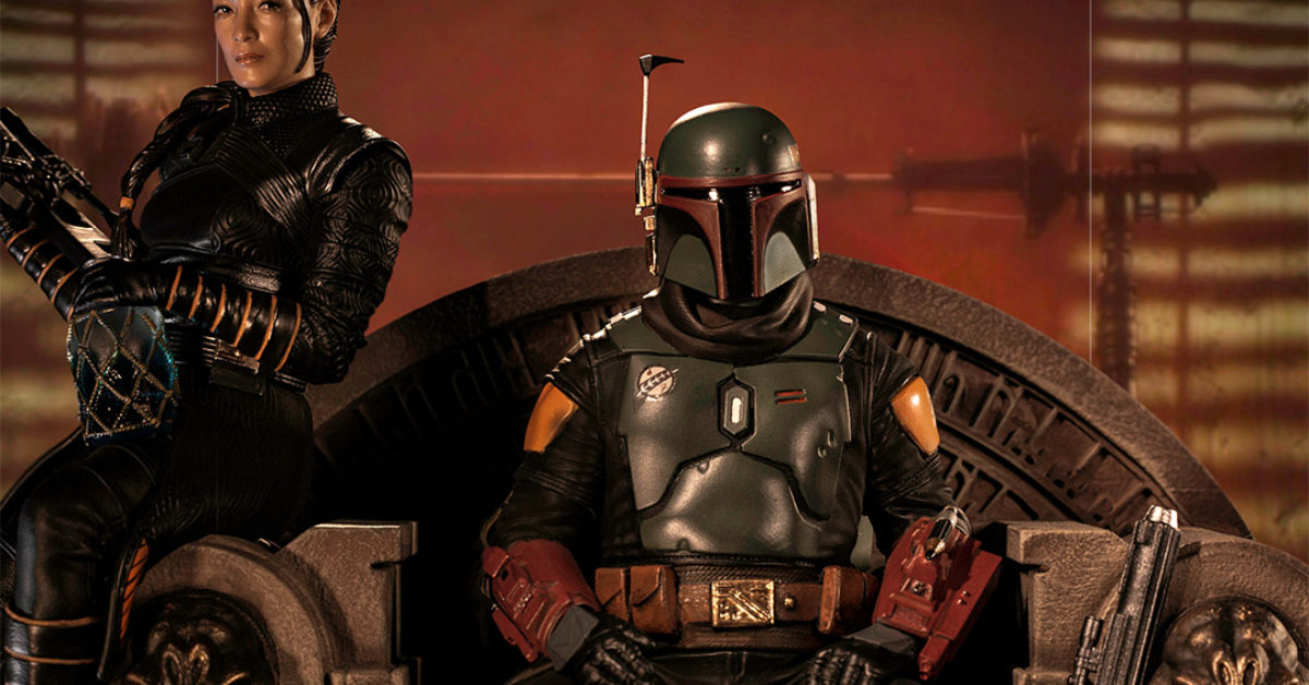 Boba Fett and Fennec Shand on Throne Statue Hits Iron Studios