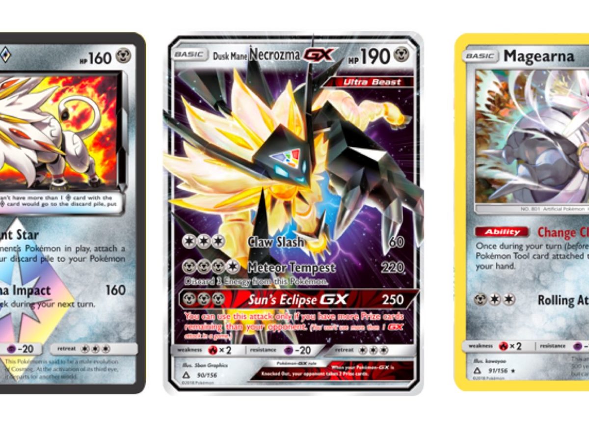 Pokémon Cards: Solgaleo GX (Gold) - Dusk Mane Necrozma GX (Black) - Slugma