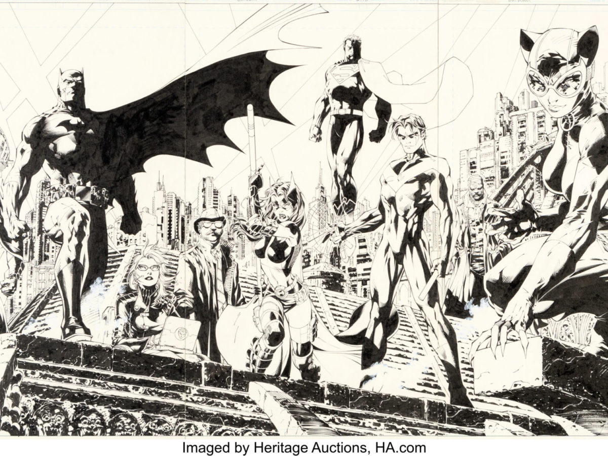 JIM LEE & SCOTT WILLIAMS JUSTICE LEAGUE #10 PAGE 8 SPLASH (LARGE BATMAN  IMAGE & TEAM SHOT!), in ComicLINK.Com Auctions's CLOSED FOCUSED AUCTION  HIGHLIGHTS - 1/2023 Comic Art Gallery Room