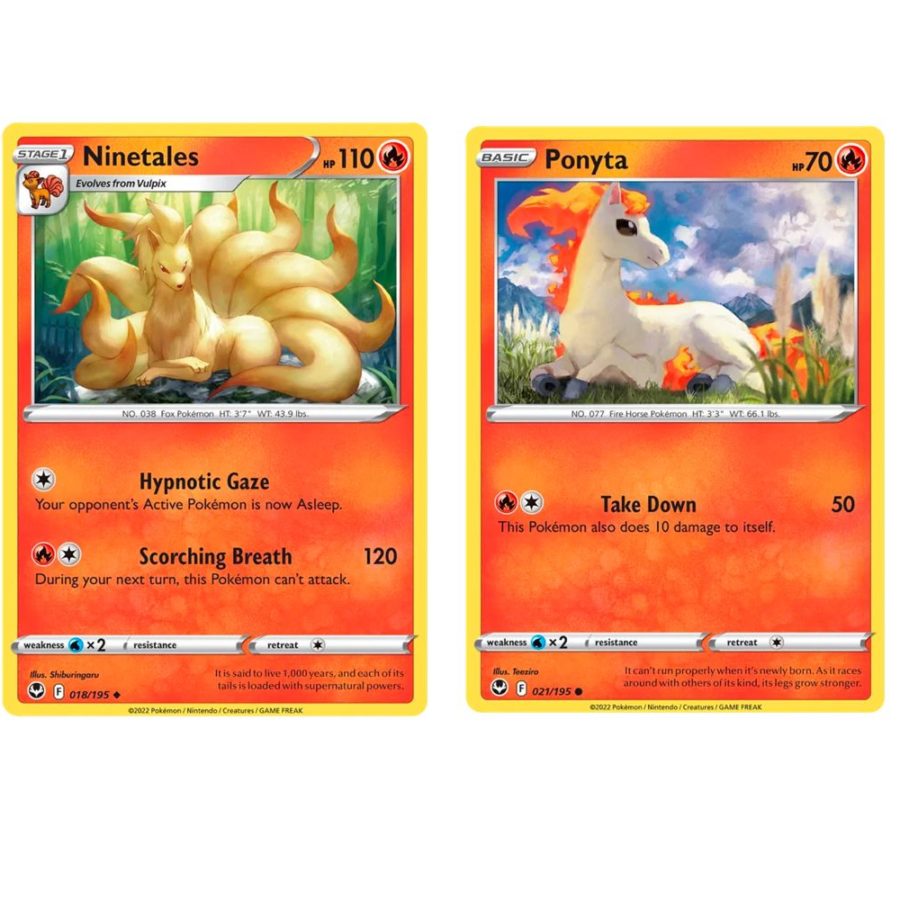 Original Base Set Pokemon Cards Vulpix, Ponyta and Fire Energy