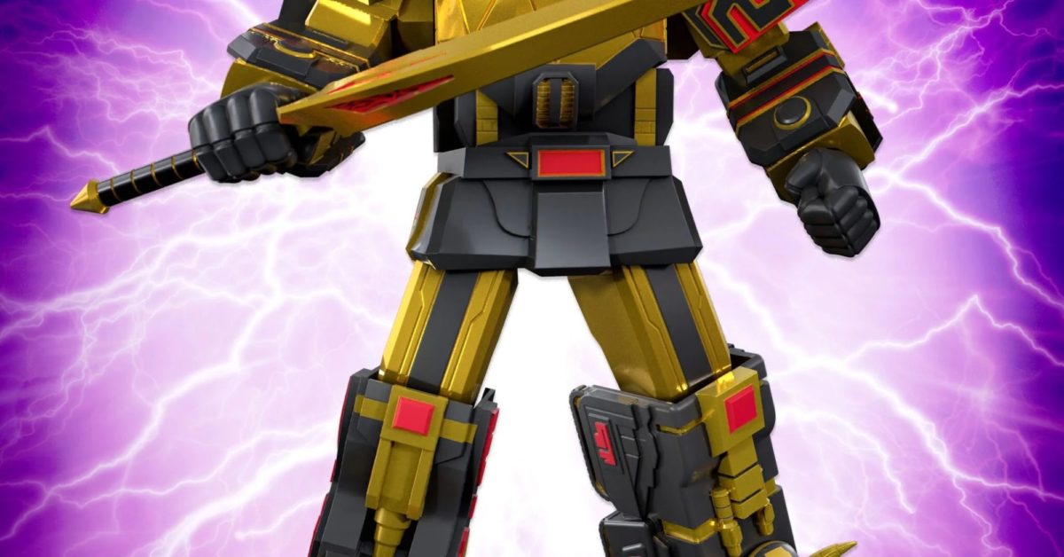 Figura Super7 ReAction - Power Rangers Megazord (Black & Gold) | Altezza 15,2 Cm | Con Spada E Scudo | Da Collezione