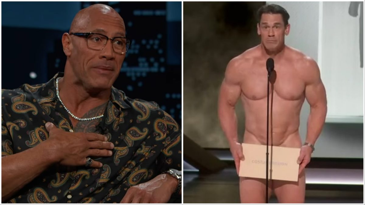 The Rock Reacts to Nearly Naked John Cena; Kimmel on Envelope Size