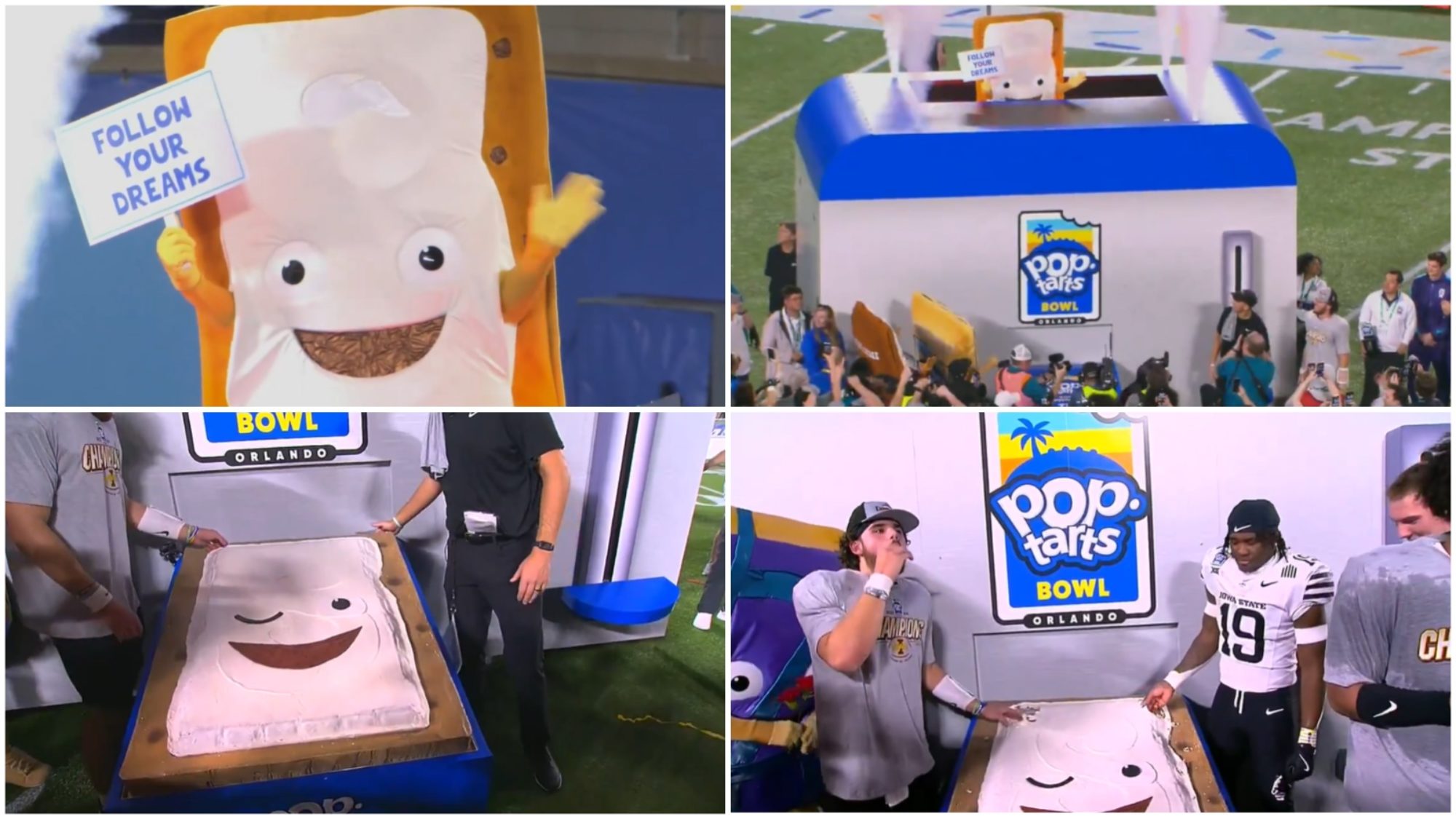 2024 PopTarts Bowl Frosted Cinnamon Roll's Dreams End in a Toaster