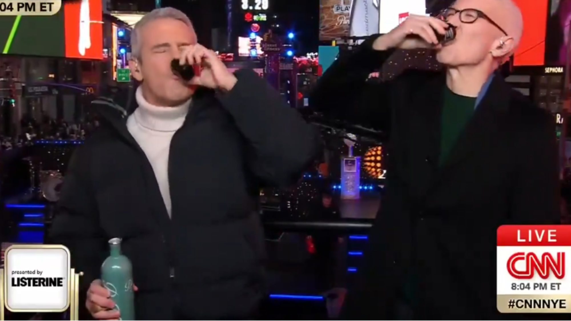 New Year’s Eve Live: Anderson Cooper, Andy Cohen Take Their First Shot