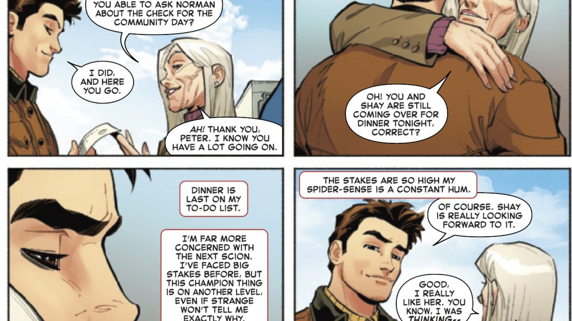 Aunt May & Shay Talk Peter Parker in Amazing Spider-Man #64 (Spoilers) Aunt May & Shay Talk Peter Parker in Amazing Spider-Man #64 (Spoilers)