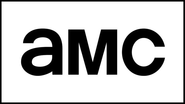 The logo for AMC TV channel features the letters 'AMC' in bold black font, enclosed in a rectangular border with a white background.