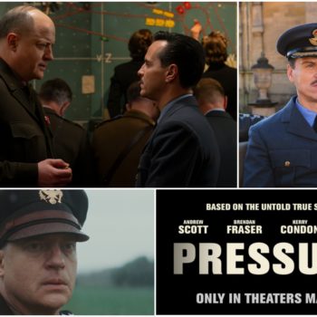 A promotional collage for the film 'Pressure,' featuring scenes with military characters in uniform and a close-up of a concerned soldier. The poster includes the film's cast names and states it is based on an untold true story, with a release date of May 29.