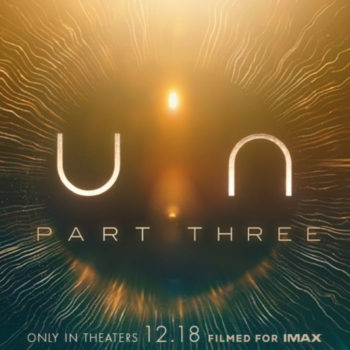 Logo for 'Dune: Part Three' featuring stylized text against a glowing, abstract background. The design incorporates swirling lines and light effects, emphasizing the film's sci-fi theme.