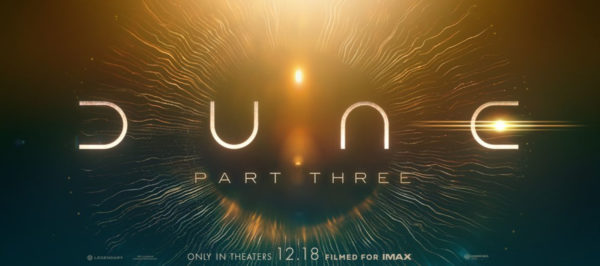 Logo for 'Dune: Part Three' featuring stylized text against a glowing, abstract background. The design incorporates swirling lines and light effects, emphasizing the film's sci-fi theme.
