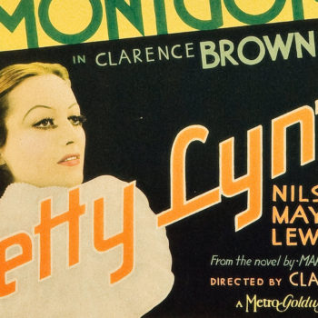 A vintage movie poster for the film 'Letty Lynton' featuring two actors, one in a tuxedo and the other in glamorous attire, with decorative font displaying the movie title prominently. The background is colorful with artistic design elements.