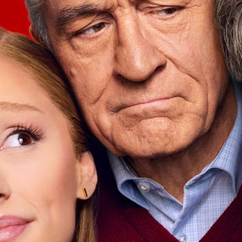 A promotional image for the film 'Focker-In-Law,' featuring three characters closely together. One character appears worried, another looks stern, and the third has a playful expression, all against a bright red background.